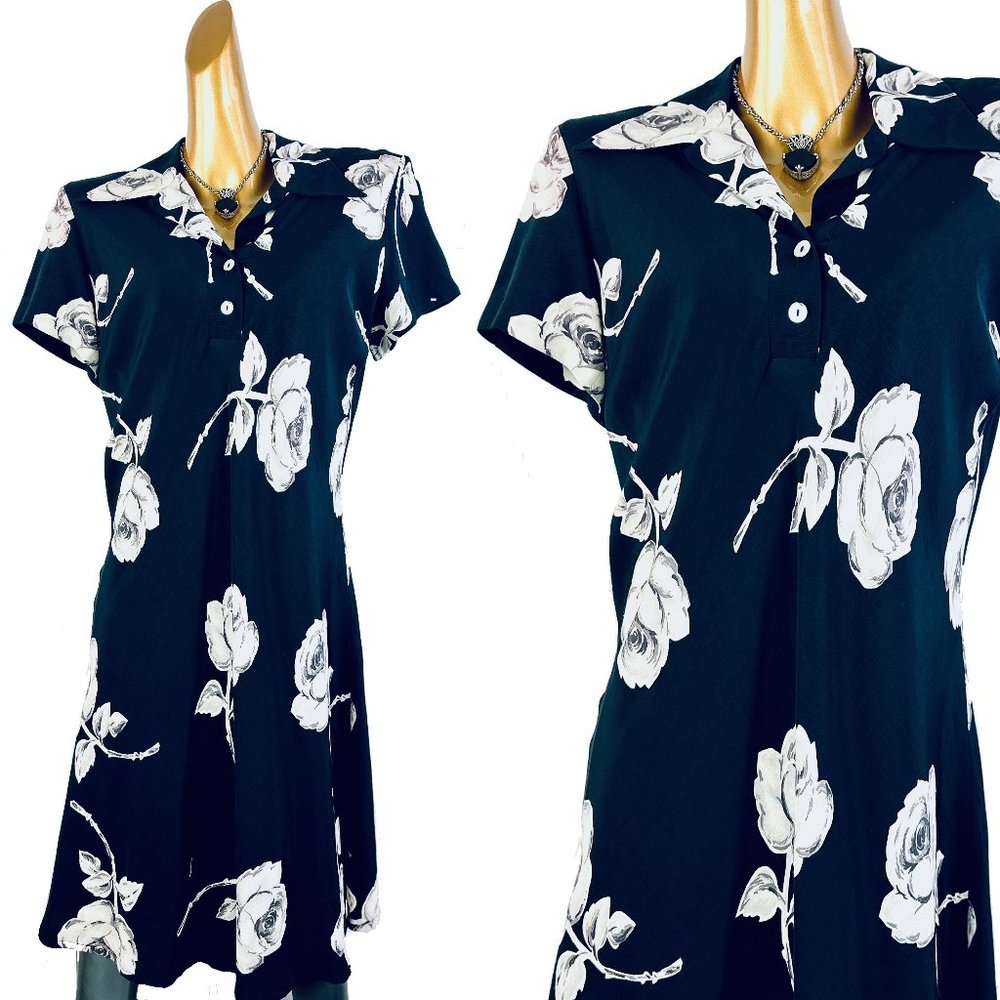 Vintage Black and White Floral Mini Dress